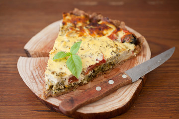 Piece of Vegetable pie with broccoli