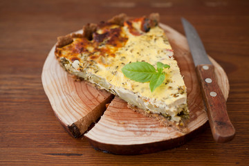 Piece of Vegetable pie with broccoli