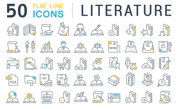 Set Vector Line Icons of Literature.