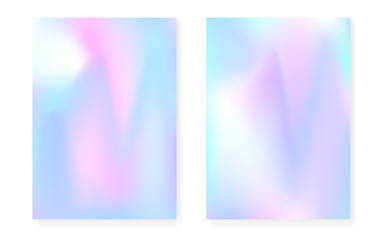 Pearlescent background with holographic gradient. Hologram cover set. 90s, 80s retro style. graphic template for flyer, poster, banner, mobile app. Multicolor pearlescent background set.