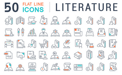 Set Vector Line Icons of Literature.