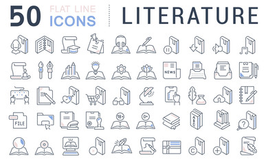 Obraz na płótnie Canvas Set Vector Line Icons of Literature.