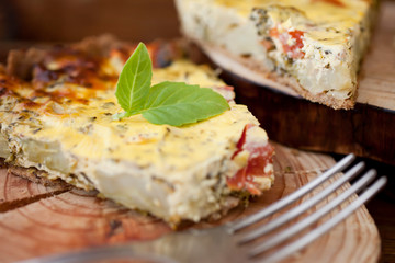 Piece of Vegetable pie with broccoli