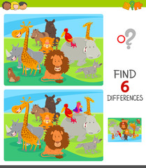 differences game with comic animal characters