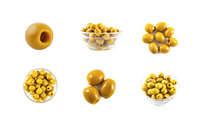 Green olives isolated on the white background