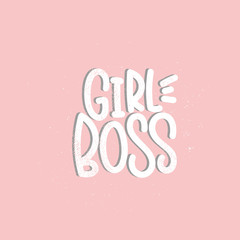 Vector hand drawn illustration. Lettering phrases Girl boss, feminism. Idea for poster, postcard.