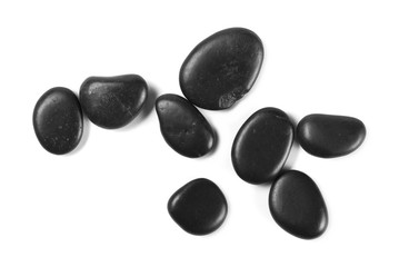 Black rocks, pile isolated on white background, top view