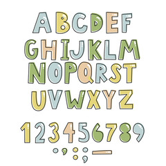 Bold handwritten childish font. Simple colorful letters for decoration. Kids design.