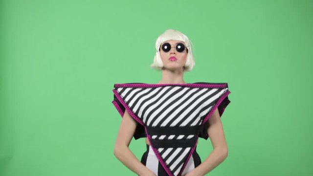 Dancing girl in the style of high-tech