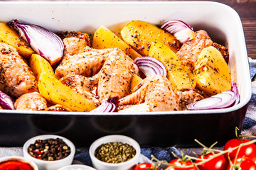 Raw chicken wings prepared for roasting