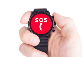 Black smartwatch isolated, SOS