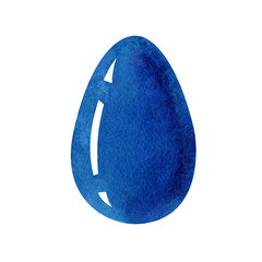 hand painted watercolor blue Easter egg isolated on white background.