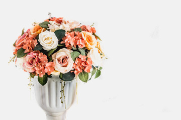 Beautiful rose flowers decoration in wedding di cut on white background.
