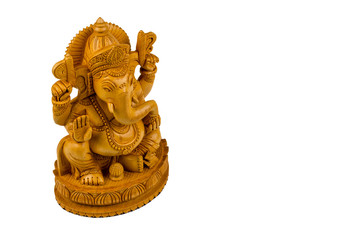 Isolated wooden statue of Ganesha