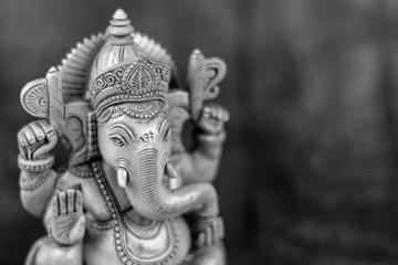 Ganesha statue in black and white