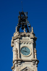 Fototapeta na wymiar View of Town Hall building clock tower (Edificio del Ayuntamiento). Valencia, Spain