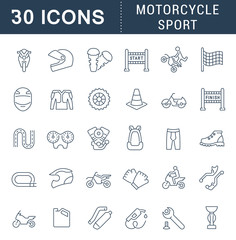 Set Vector Line Icons of Motorcycle Sport.