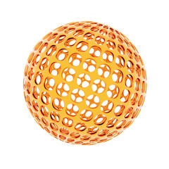 3d rendering of orange metallic wireframe ball