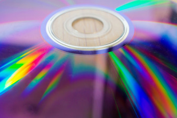 Compact disk close up. Scratches on the magnetic party of a disk