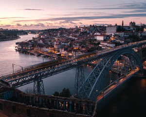 Fototapeta na wymiar famous view of Porto at sunset, near the tagus river, in Portugal