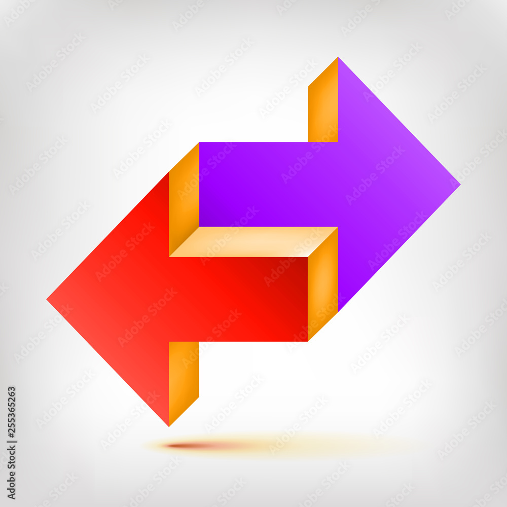 Poster double arrow. unreal object. color pointer in two directions. vector design element for you project