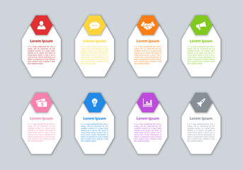 Infographic design business concept vector illustration with 8 steps or options or processes represent work flow or diagram