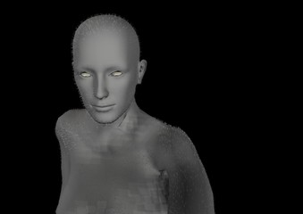 portrait of a woman with wolf fur, 3D illustration over black background