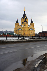 Architecture of Nizhny Novgorod, Russia. Saint Alexander Nevsky cathedral. Popular landmark.