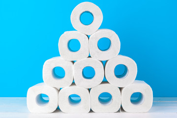 Toilet paper. Close up shot on blue background