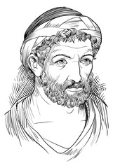 Pythagoras portrait in line art illustration