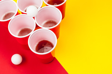 Cups for game Beer Pong on the table