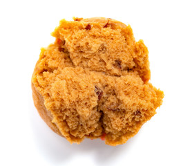 top view homemade cup cake with walnut on white background