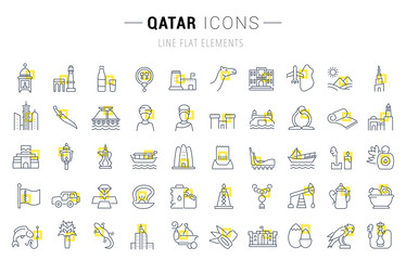 Fototapeta premium Set Vector Line Icons of Qatar.