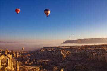 Beautiful sunrise view from balloon at Cappadocia, Turkey.