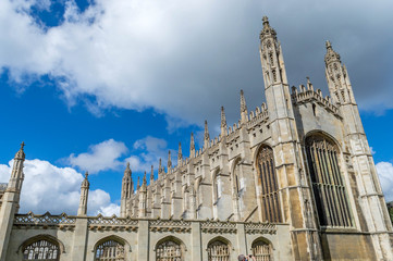Fototapeta na wymiar The famous King's College Chapel at Cambridge, Cambridgeshire against blue sky