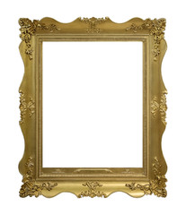 Golden frame for paintings, mirrors or photo isolated on white background