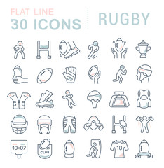 Set Vector Line Icons of Rugby.