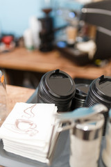 Coffee drink dispenser with blurred background