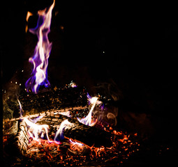 A glowing fire in fireplace