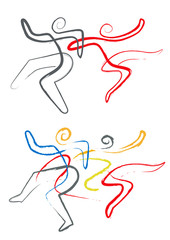  Lively dancing couple, folk dance. Expressive, line art stylized illustrations of dancing couple.Isolated on white background. Vector available.
