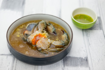 Pickled sea crab eggs in fish sauce, Thai fusion food