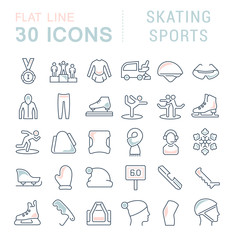 Set Vector Line Icons of Skating Sports.