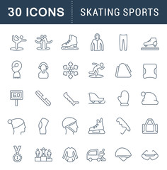 Set Vector Line Icons of Skating Sports.
