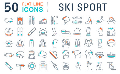 Set Vector Line Icons of Ski Sport.