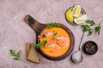 Traditional creamy soup with shrimp