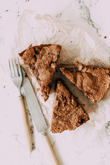 Chocolate cake on the white background