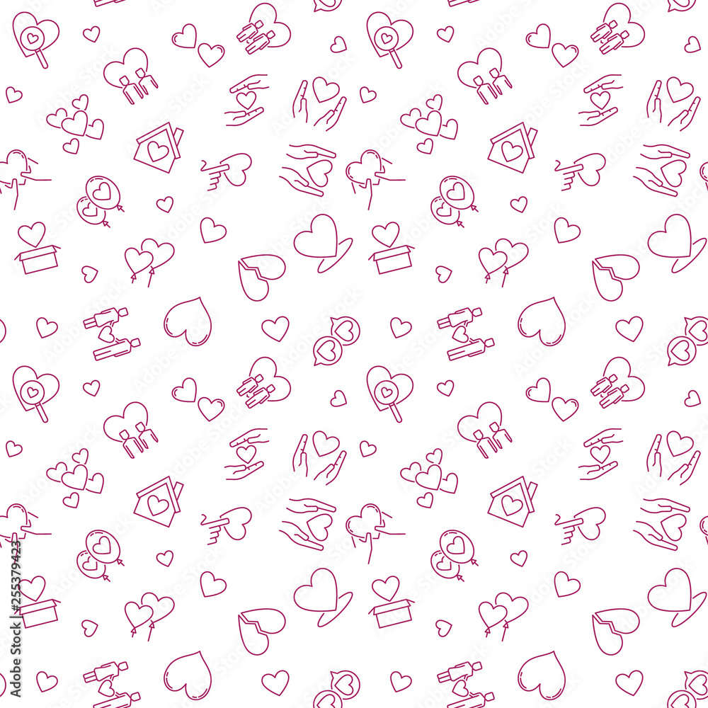 Poster falling in love vector concept seamless pattern in thin line style