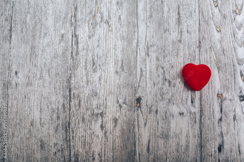 Wall mural valentines day red heart on old wood. holidays card with copy space