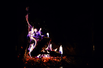 A glowing fire in fireplace