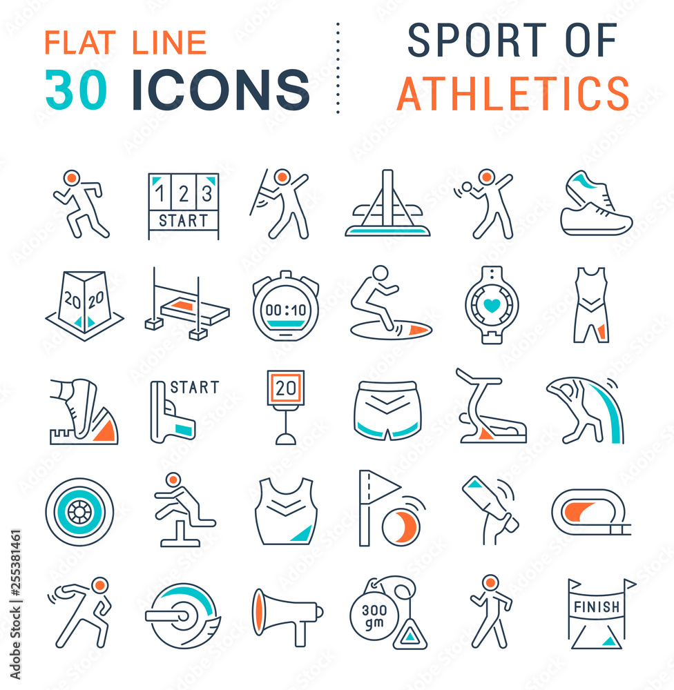 Wall mural Set Vector Line Icons of Sport of Athletics.